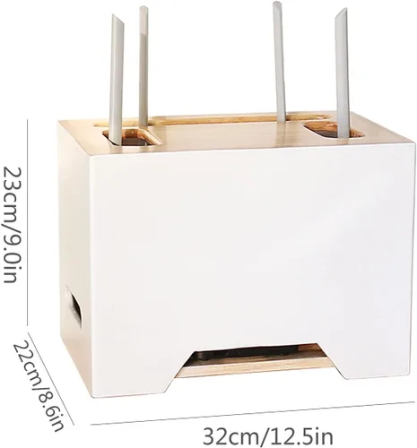 Vista 2 de Cable Organizer Box Double-Layer Wooden Router Storage Box Home Office Handmade Cable Tidy Box with Removable Partitions Desktop Tidy Power Strip