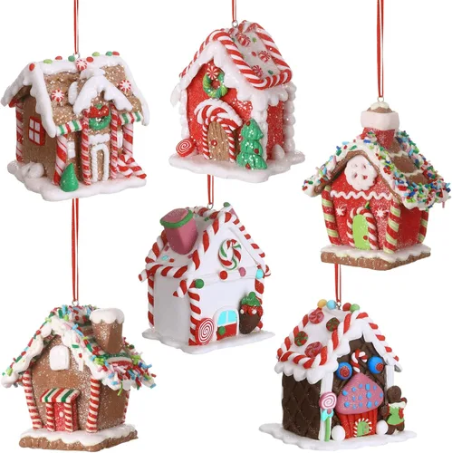 Vista 11 de Funtery 6 piezas Adornos de casa de pan de jengibre para árbol de Navidad, decoración navideña de pan de jengibre con cuerda, adornos navideños