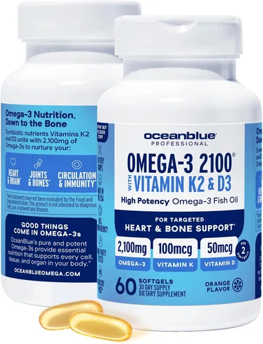 Vista 11 de Oceanblue Omega-3 2100 Profesional con Vitamina K2 y Vitamina D3-60 Unidades – Suplemento omega-3 de aceite de pescado sin eructos de Triple