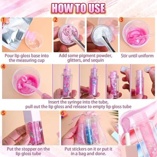 Vista 6 de Jcoos Kit de fabricación de brillo de labios, juego de brillos de labios para hacer tu propio lápiz labial, divertidos brillos de labios