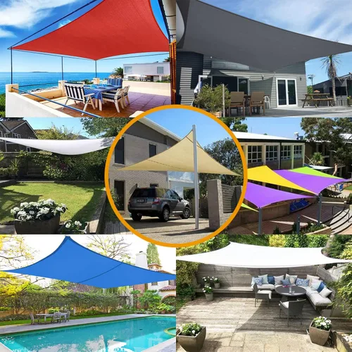 Vista 4 de ZHANGY Toldo tipo vela para exteriores, 7 x 7 pies, 6.6 x 6.6 ft, vela impermeable con bloqueo UV, tela resistente, protección solar, resistente al