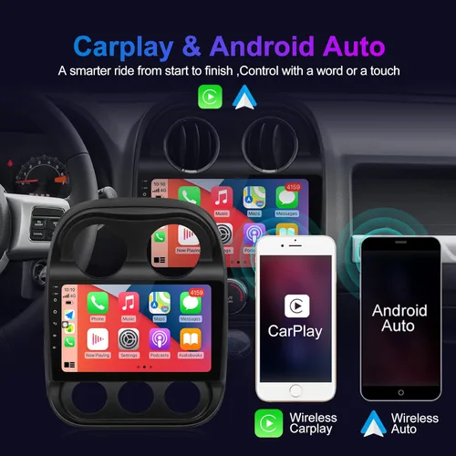 Vista 4 de Radio de coche estéreo para Jeep Patriot Compass 2010-2016, 10 pulgadas Android 11 unidad principal pantalla táctil integrada Apple Carplay Andriod