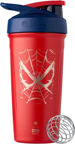 Vista 7 de BlenderBottle Justice League Sport - Botella batidora de acero inoxidable aislada con batidor de alambre, 24 onzas, Batman – Batidos de proteínas e