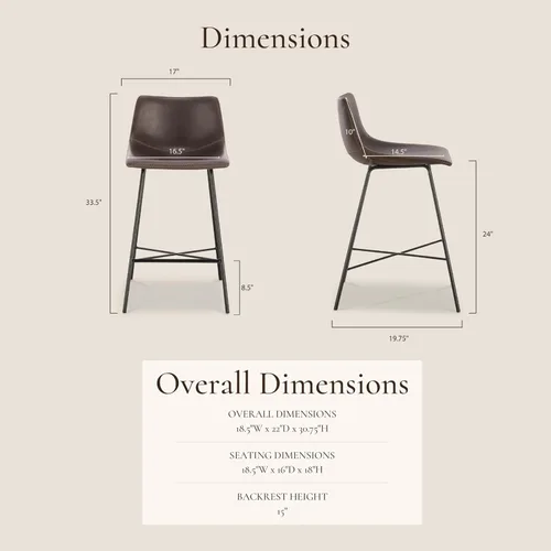 Vista 34 de POLY & BARK Paxton - Juego de 2 sillas de comedor modernas con respaldo bajo, tapicería de piel sintética y base de acero negro mate, asiento cómodo