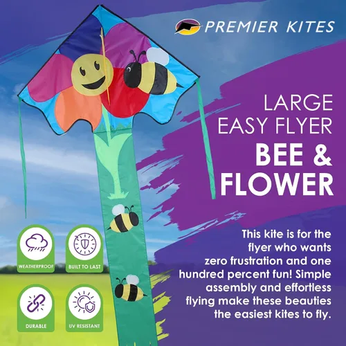 Vista 2 de Premier Kites Large Easy Flyer Garden Critters Kite Complete Set – Easy to Fly Single Line Kite with 300 ft Flying Line Included, Durable