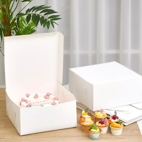 Vista 7 de Ireer - 50 cajas para pastel de 12 x 12 x 5 pulgadas, cajas de cartón para panadería, color blanco, para pasteles, postres y galletas