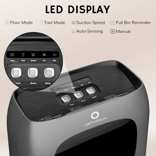 Vista 3 de AIRTHEREAL T1 Aspiradora sin contacto con recogedor automático y 2 modos de operación - Aspiradora de cilindro con cable ultrarrápida y potente