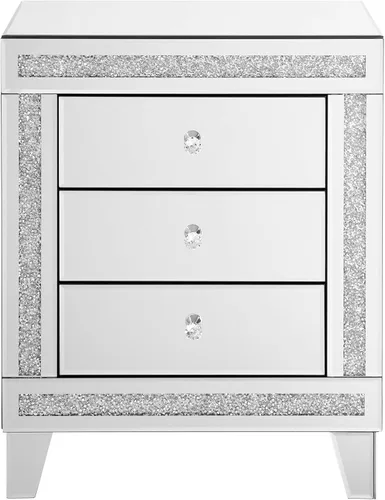 Vista 80 de HomVent Mesita de noche con espejo, mesa auxiliar con espejo, mesa de noche pequeña de cristal plateado para dormitorio, sala de estar