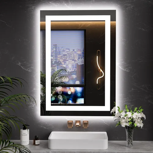 Vista 21 de LOAAO Espejo de baño LED RGB de 60 x 28 pulgadas con luces, grande, antiniebla, espejo de tocador de baño iluminado regulable, múltiples modos