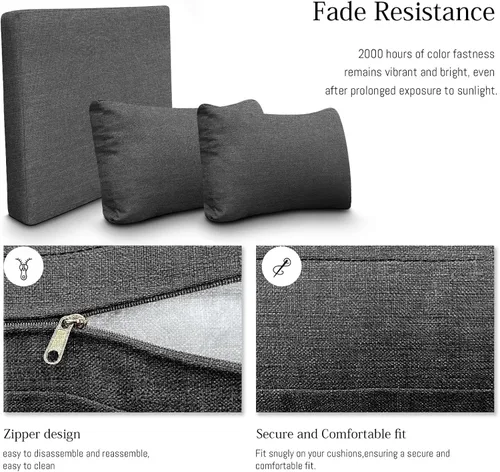 Vista 6 de BULEXYARD Fundas de cojín de repuesto para sofá de patio para muebles de exterior, fundas de cojín para respaldo (gris oscuro, 662)