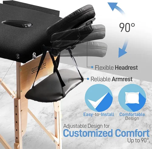 Vista 3 de SereneLife Mesa de masaje portátil, cama de masaje plegable profesional y ajustable con marco de madera para esteticista con reposacabezas