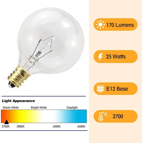 Vista 3 de ETwinCoo Bombillas calentadoras de cera, G50 de 25 vatios para calentadores aromáticos de tamaño completo, base G16.5 Globe E12 transparente, larga