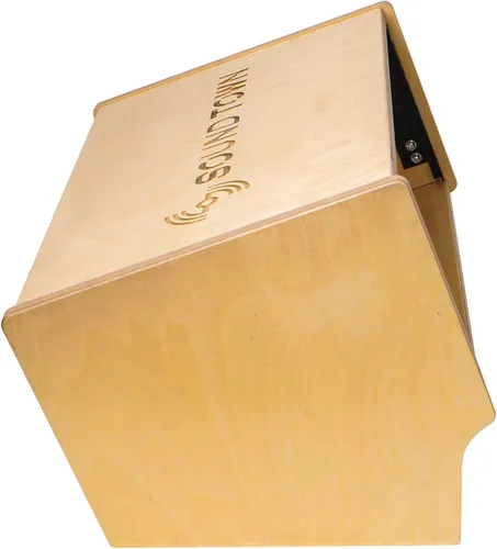 Vista 4 de Sound Town Estante de estudio de torreta de escritorio en ángulo de 4U con madera contrachapada maciza de abedul báltico, roble dorado, requiere