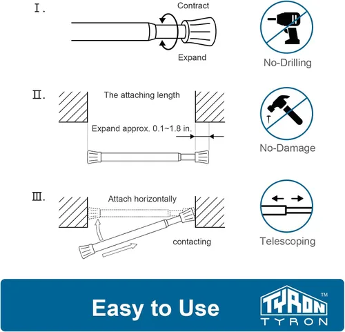 Vista 4 de TYRON Barra de Cortina de Tensión Pequeña Ajustable de 7 a 10.5 Pulgadas, Mini Barra de Cortina de Ventana Corta con Resorte, Adecuada para Cocina
