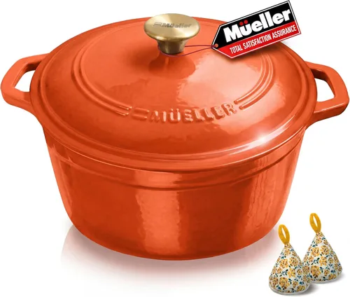 Vista 31 de MUELLER HOME Horno Holandés de Hierro Fundido Esmaltado de 4.5 QT, Cacerola de Servicio Pesado y Sartén Braseadora con Tapa y Perilla de Acero