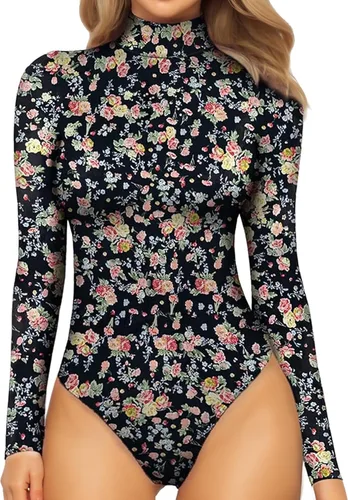 Vista 131 de MANGOPOP - Enterizo para mujer, manga larga, cuello de tortuga, cuello alto falso, estilo top