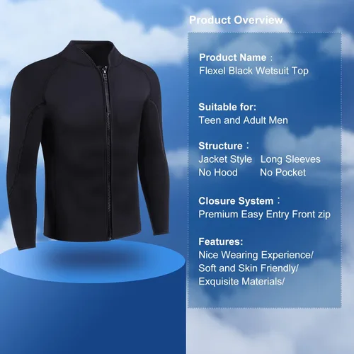 Vista 3 de Wetsuit Top Men,2mm Mens Wetsuit Top 3mm Long Sleeve Wetsuit Jacket Men Front Zip Warm Wets Suit Jackets for Men Stretch Mens Wetsuit Top