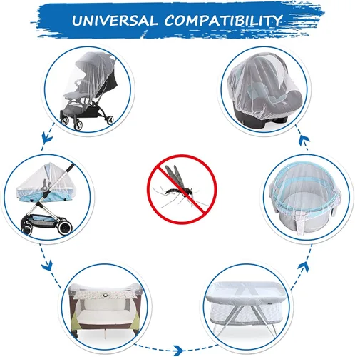 Vista 6 de Mosquitera para cochecito (paquete de 2), mosquitera para bebé para asiento de automóvil, moisés, cunas, corral, Pack N Plays y mini cuna portátil