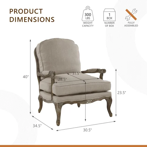 Vista 3 de Lexicon French Country Wood Accent Chair, Carved Frame, Neutral