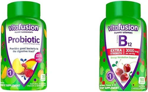 Vista 9 de Vitafusion Suplementos probióticos de gomitas, sabores de frambuesa, melocotón y mango y gomitas multivitamínicas para mujer, vitaminas diarias