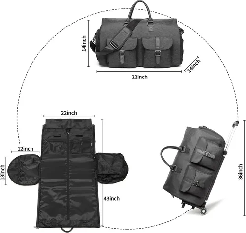 Vista 4 de seyfocnia Bolsas de ropa con ruedas, bolsa de ropa con ruedas, bolsa de ropa de viaje con compartimento para zapatos, bolsa de lona con ruedas