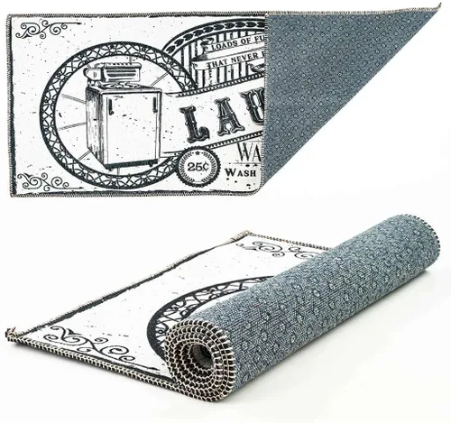 Vista 4 de Benissimo Alfombras de tejido suave, alfombra de lavandería de 24 x 56 pulgadas, 85% algodón, divertidas alfombrillas antideslizantes