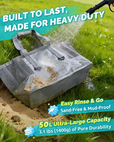 Vista 6 de Bolsa de playa de 50L con parte inferior impermeable y malla recubierta para playa, barco, piscina y deportes