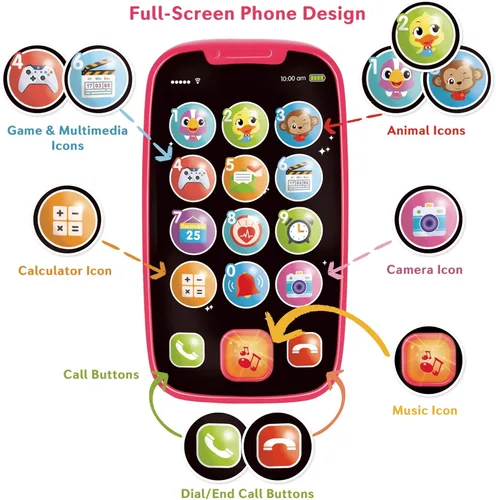 Vista 3 de My First Smartphone - Juguete para bebé con teléfono celular, para niños pequeños y niños pequeños, 15 botones y funciones únicas, melodías