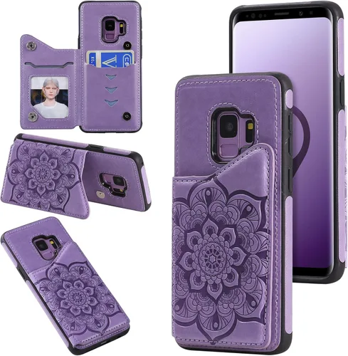 Vista 16 de Funda para Samsung S8, funda trasera magnética de flores en relieve para Galaxy S8 Kickstand Wallet Case para mujer con tarjetero y funda protectora