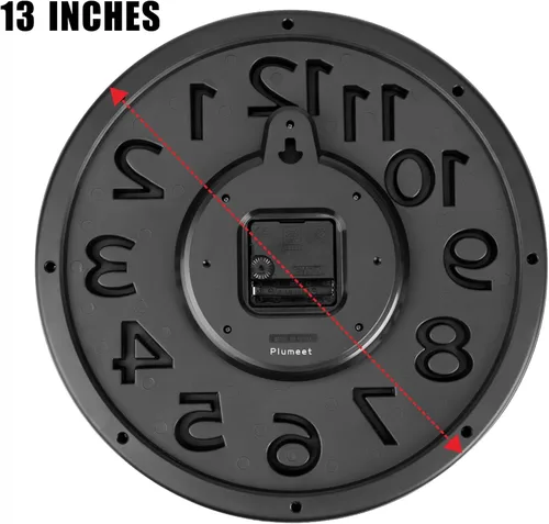 Vista 7 de Plumeet reloj de pared grande de 13 pulgadas, silencioso, sin tictac, de cuarzo, para decoración de sala de estar, estilo moderno, adecuado