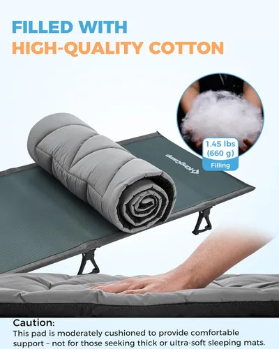 Vista 3 de KingCamp Cot Mattress Pad, Portable Lightweight Cot Mattress, Non-Slip Camping Mat Soft Comfortable Non-Slip Cot Pad for Camp, RV Bunk