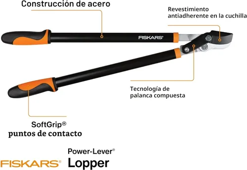 Vista 3 de Fiskars Podadora de Derivación de Jardín con Palanca de Potencia de 28 Pulgadas y Recortadora de Árboles, Hoja de Acero Rectificada de Precisión
