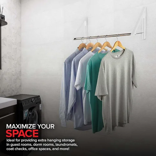 Vista 6 de Estante Doblado Plegable para Ropa con Barra Extensible, Perchero Retráctil de Pared para Secador de Ropa, Barra de Secado Colgante, Pequeños Blanco