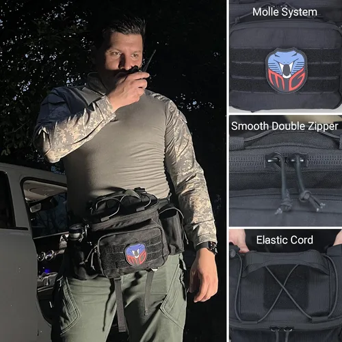 Vista 5 de MGFLASHFORCE Cangurera táctica para hombre, bolsa de cintura Molle EDC para senderismo, pesca, escalada, correr, ciclismo, deportes al aire libre