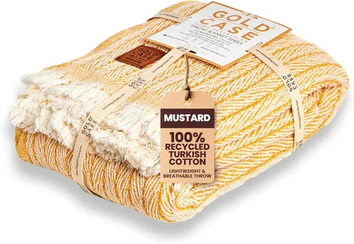 Vista 16 de Gold Case - Manta para sofá, mantas y mantas 100% algodón turco reciclado, mantas suaves Buffalo para sala de estar, manta tejida decorativa Boho