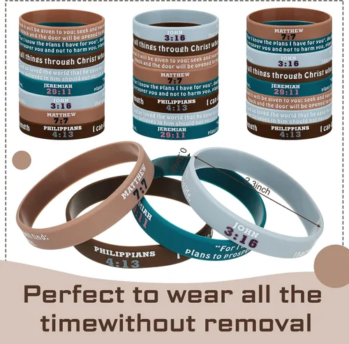Vista 3 de Sinmoe 32 pulseras de silicona con versículos bíblicos, pulseras de silicona religiosas de goma, inspiradoras motivacionales, fe, esperanza