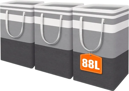 Vista 9 de HomeHacks Cesta grande de lavandería, canasta de lavandería impermeable, cesta de ropa independiente, cesta alta plegable con asas extendidas