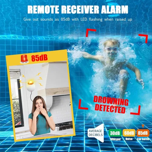 Vista 3 de IC ICLOVER Alarma de seguridad para piscina al aire libre, sensor de movimiento de agua junto a la piscina con receptor remoto, sistema de monitoreo