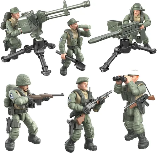 Vista 5 de MEIEST 6 figuras de acción militar de mini soldado, modelo del ejército, juguetes de bloques de construcción con múltiples accesorios de armas