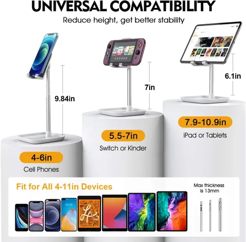 Vista 4 de Soporte para teléfono celular, Licheers, soporte para escritorio de ángulo de altura ajustable, soporte de tablet compatible con iPad, iPhone