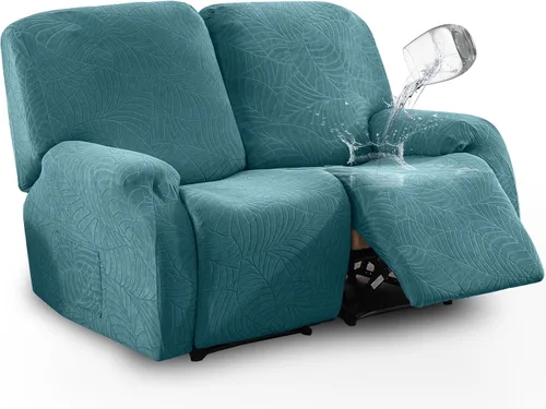Vista 23 de vctops Funda repelente al agua para silla reclinable de 4 piezas con bolsillo lateral, diseño de hojas de jacquard, elástica, suave, protector