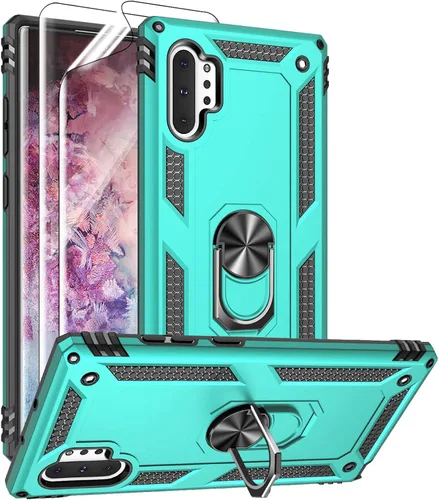 Vista 13 de Androgate Funda para Samsung Galaxy Note 10 Plus con protectores de pantalla HD, soporte de anillo de metal de grado militar, a prueba de caídas, a