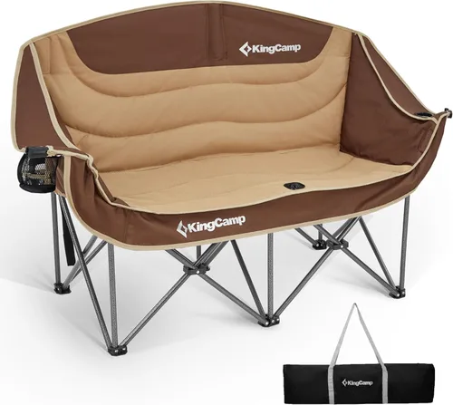 Vista 14 de KingCamp Silla de campamento doble, de gran tamaño, resistente de 660 libras, sofá biplaza para adultos, portátil, plegable, XL, sofá para 2