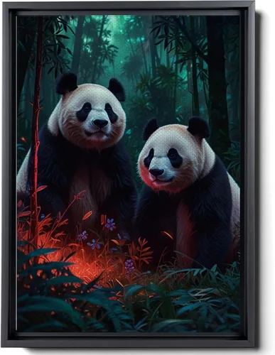 Canvas Print cute pandas in the jungle Watercolor art framed canvas print framed wall art synthwave animal art Canvas Prints, Decor