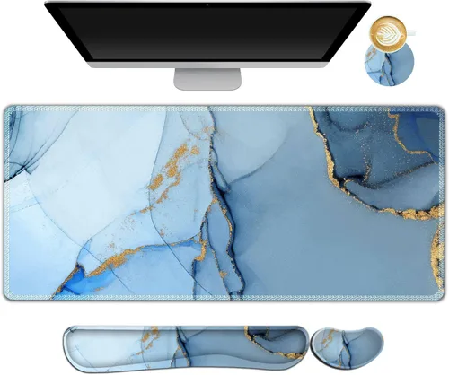 Vista 13 de AIMSA Juego de alfombrillas de mouse grandes para juegos, soporte para reposamuñecas y teclado, alfombrilla de mouse ergonómica de espuma