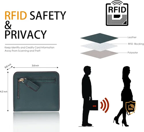 Vista 7 de Toughergun Billetera plegable de cuero genuino para mujer, pequeña y compacta, con bloqueo RFID y ventana de identificación