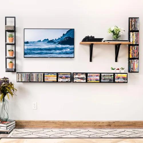 Vista 5 de You Have Space CD DVD Storage Shelf for Wall, 34 Inch Cube Storage Media Shelf and Video Game Organizer, Metal Black Wall Shelf