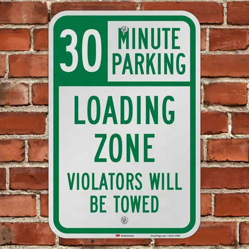 Vista 4 de SmartSign Letrero "30 Minute Parking - Loading Zone, Violators Towed" Aluminio reflectante de grado de ingeniero 3M de 12 x 18 pulgadas