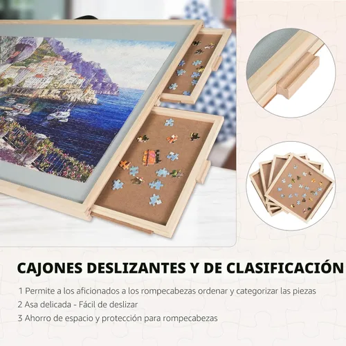 Vista 4 de ALL4JIG, tabla de rompecabezas 2 en 1 basculante y giratoria de 1500 piezas para regalos de adultos, mesa de rompecabezas de madera con 4 cajones