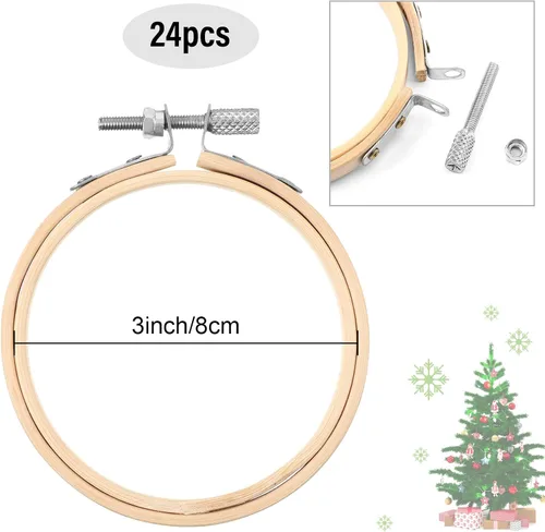 Vista 2 de Aro de bordado a granel pequeño círculo redondo de madera punto de cruz, aro de costura de bambú para arte, manualidades, costura práctica